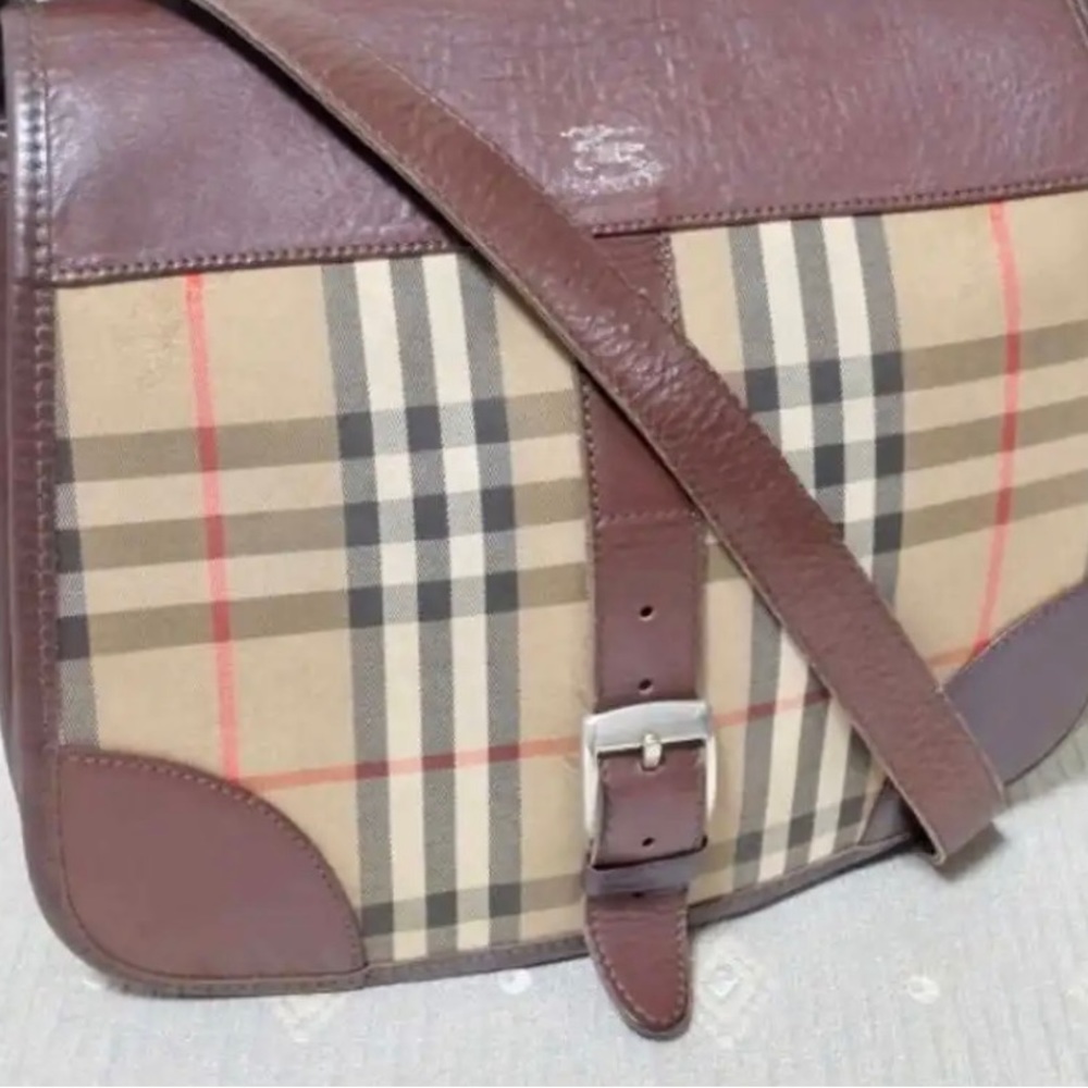 Burberry London Shoulder Plead Nova Canvas+ Leather Bag.